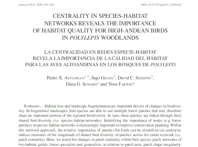 Centrality in Species-Habitat Networks Reveals the Importance of Habitat Quality for High-Andean Birds in Polylepis Woodlands