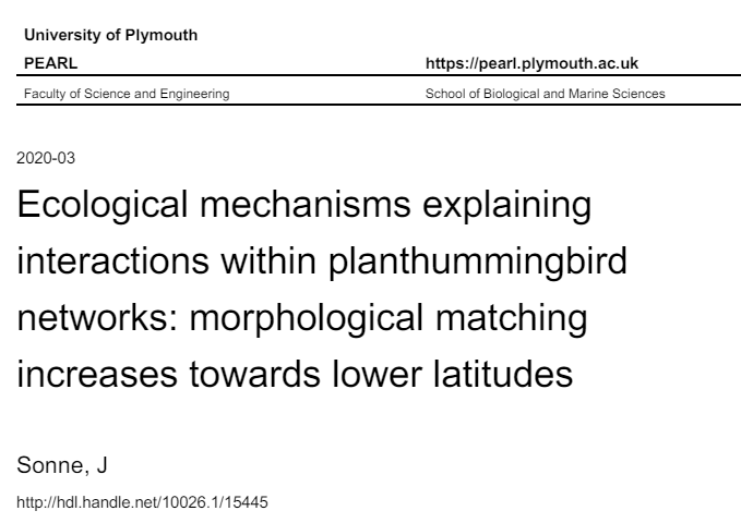 Ecological mechanisms explaining interactions within plant–hummingbird networks: Morphological matching increases towards lower latitudes