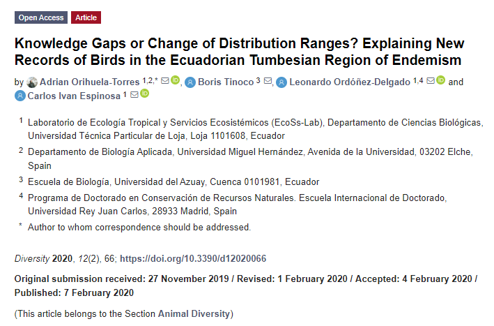 Knowledge Gaps or Change of Distribution Ranges? Explaining New Records of Birds in the Ecuadorian Tumbesian Region of Endemism