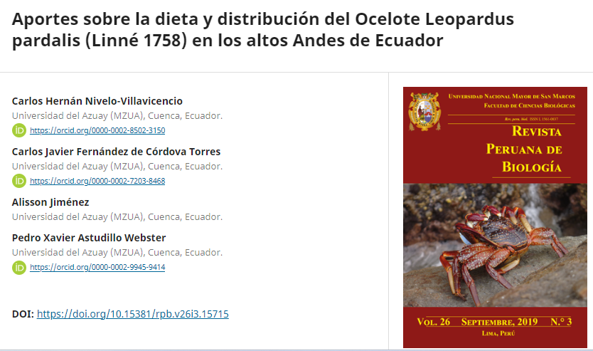 Aportes sobre la dieta y distribución del Ocelote Leopardus pardalis (Linné 1758) en los altos Andes de Ecuador.