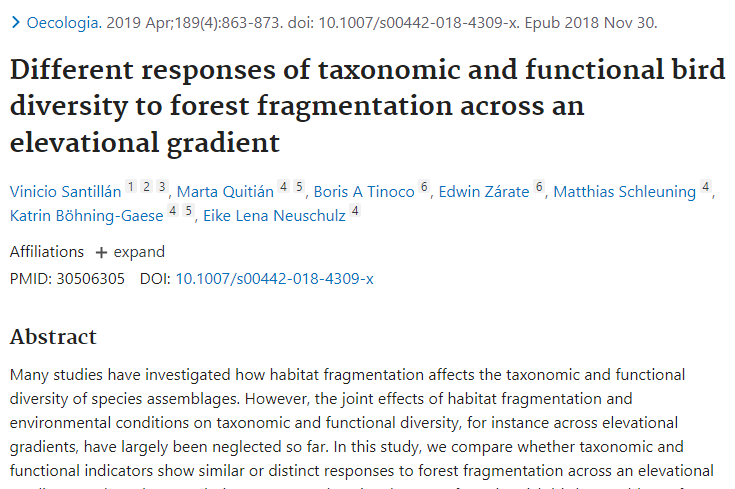 Different responses of taxonomic and functional bird diversity to forest fragmentation.