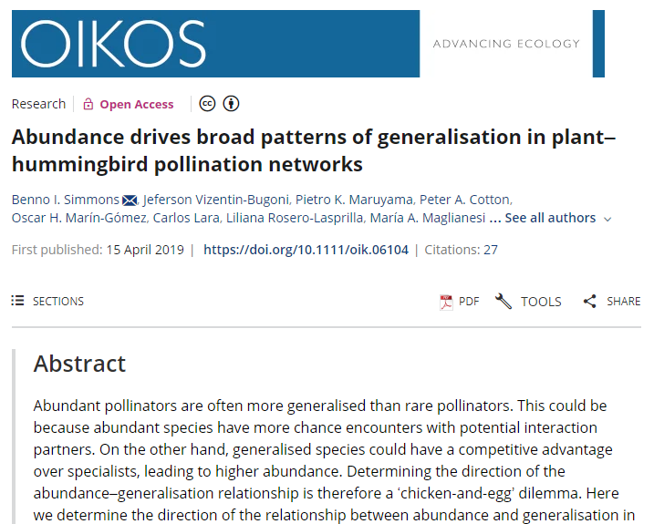 Abundance drives broad patterns of generalisation in plant–hummingbird pollination networks