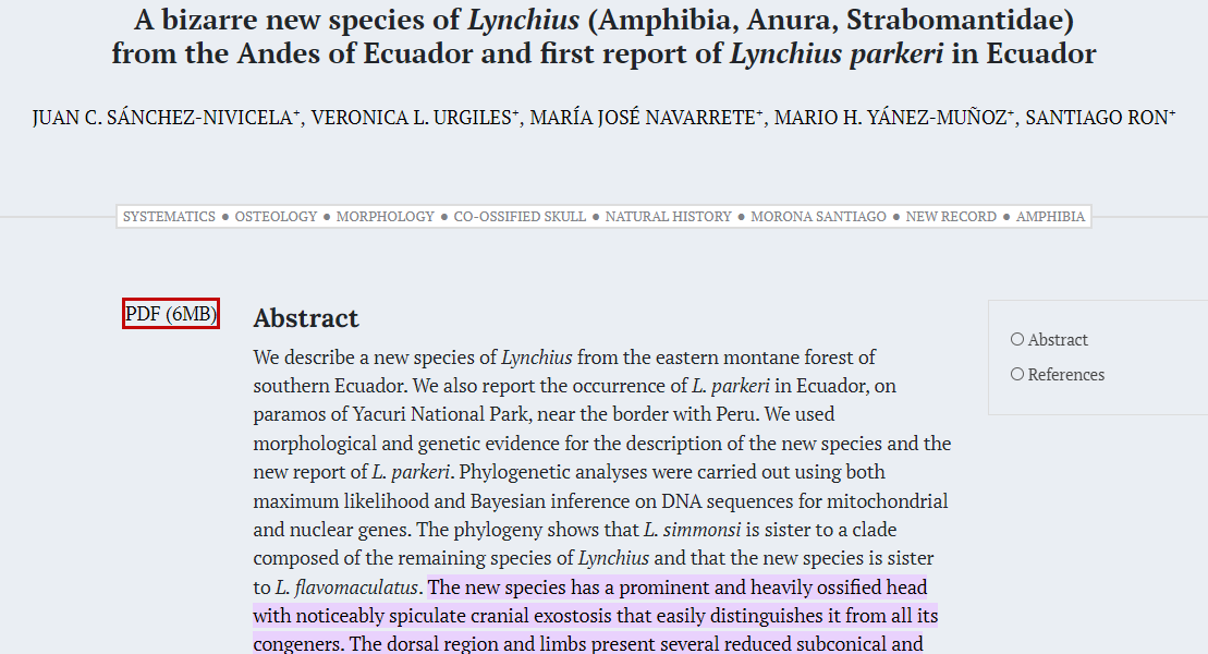 A bizarre new species of Lynchius (Amphibia, Anura, Strabomantidae) from the Andes of Ecuador and first report of Lynchius parkeri in Ecuador