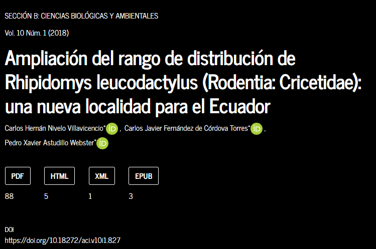 Ampliación del rango de distribución de Rhipidomys leucodactylus (Rodentia: Cricetidae): una nueva localidad para el Ecuador