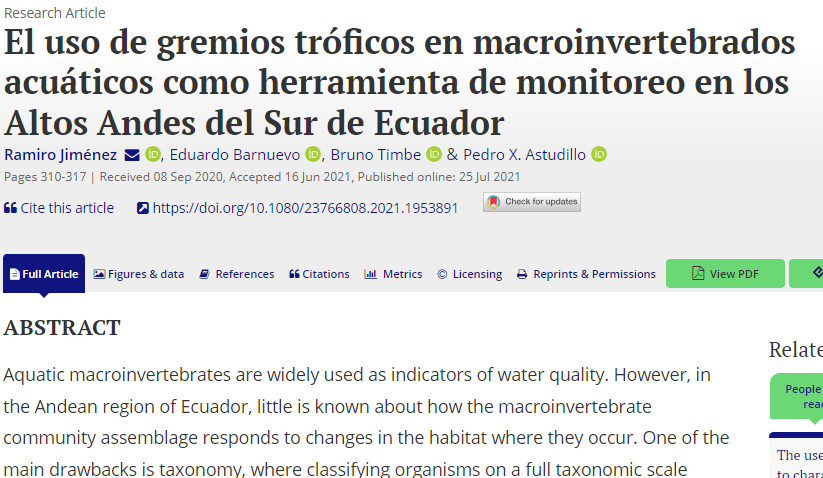 El uso de gremios tróficos en macroinvertebrados acuáticos como herramienta de monitoreo en los Altos Andes del Sur de Ecuador