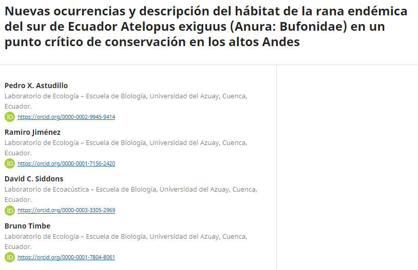 New occurrences and habitat description of southern Ecuador endemic frog Atelopus exiguus (Anura: Bufonidae) from a conservation hotspot in the high Andes