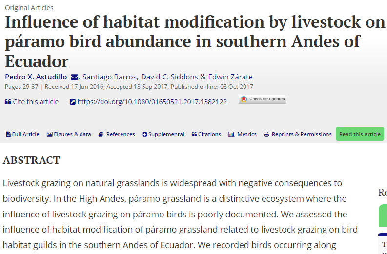 Influence of habitat modification by livestock on páramo bird abundance in southern Andes of Ecuador