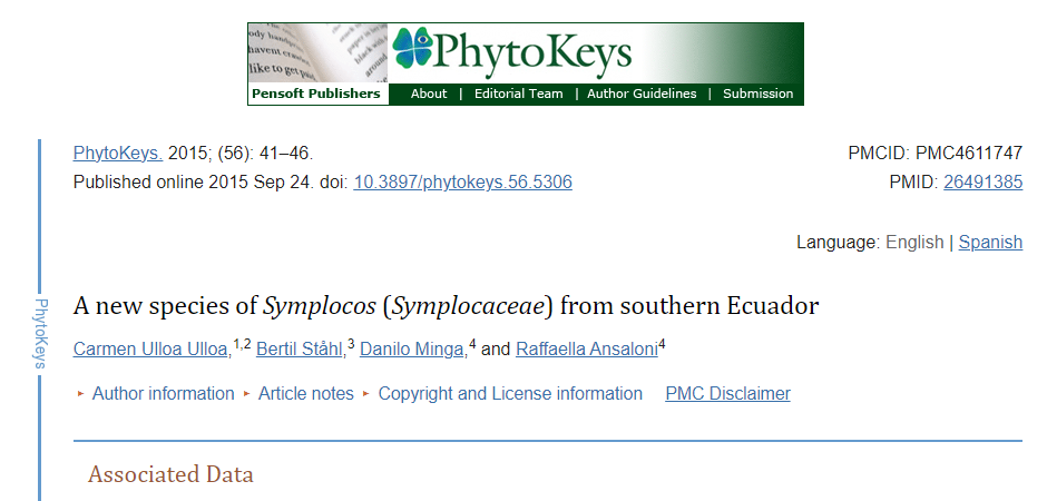 A new species of Symplocos (Symplocaceae) from southern Ecuador