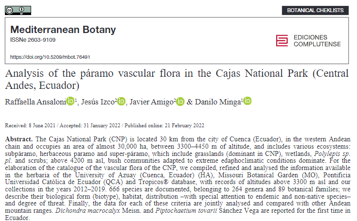 Analysis of the páramo vascular flora in the Cajas National Park (Central Andes, Ecuador)
