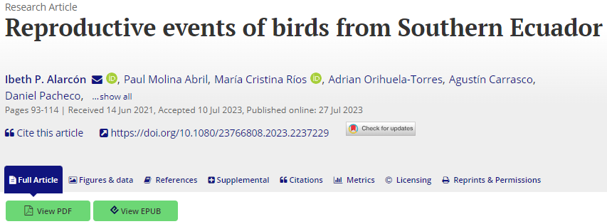 Reproductive events of birds from Southern Ecuador