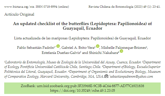An updated checklist of the butterflies (Lepidoptera: Papilionoidea) of Guayaquil, Ecuador