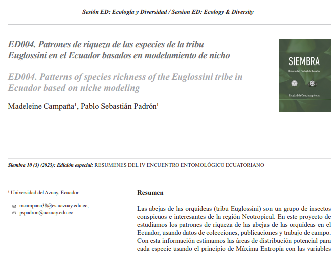 Patrones de riqueza de las especies de la tribu Euglossini en el Ecuador basados en modelamiento de nicho