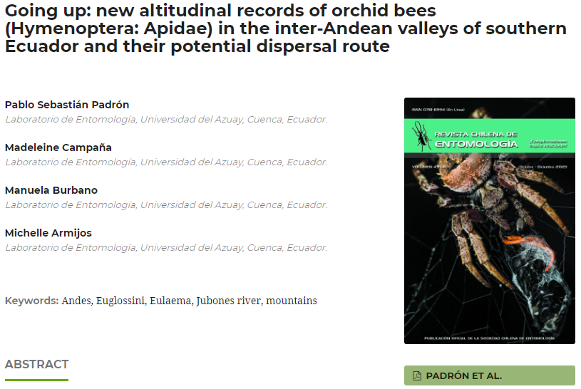 Going up: new altitudinal records of orchid bees (Hymenoptera: Apidae) in the inter-Andean valleys of southern Ecuador and their potential dispersal route