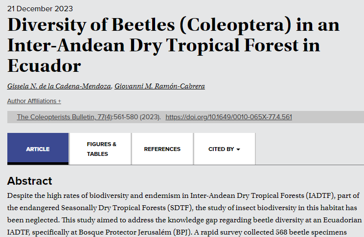Diversity of Beetles (Coleoptera) in an Inter-Andean Dry Tropical Forest in Ecuador